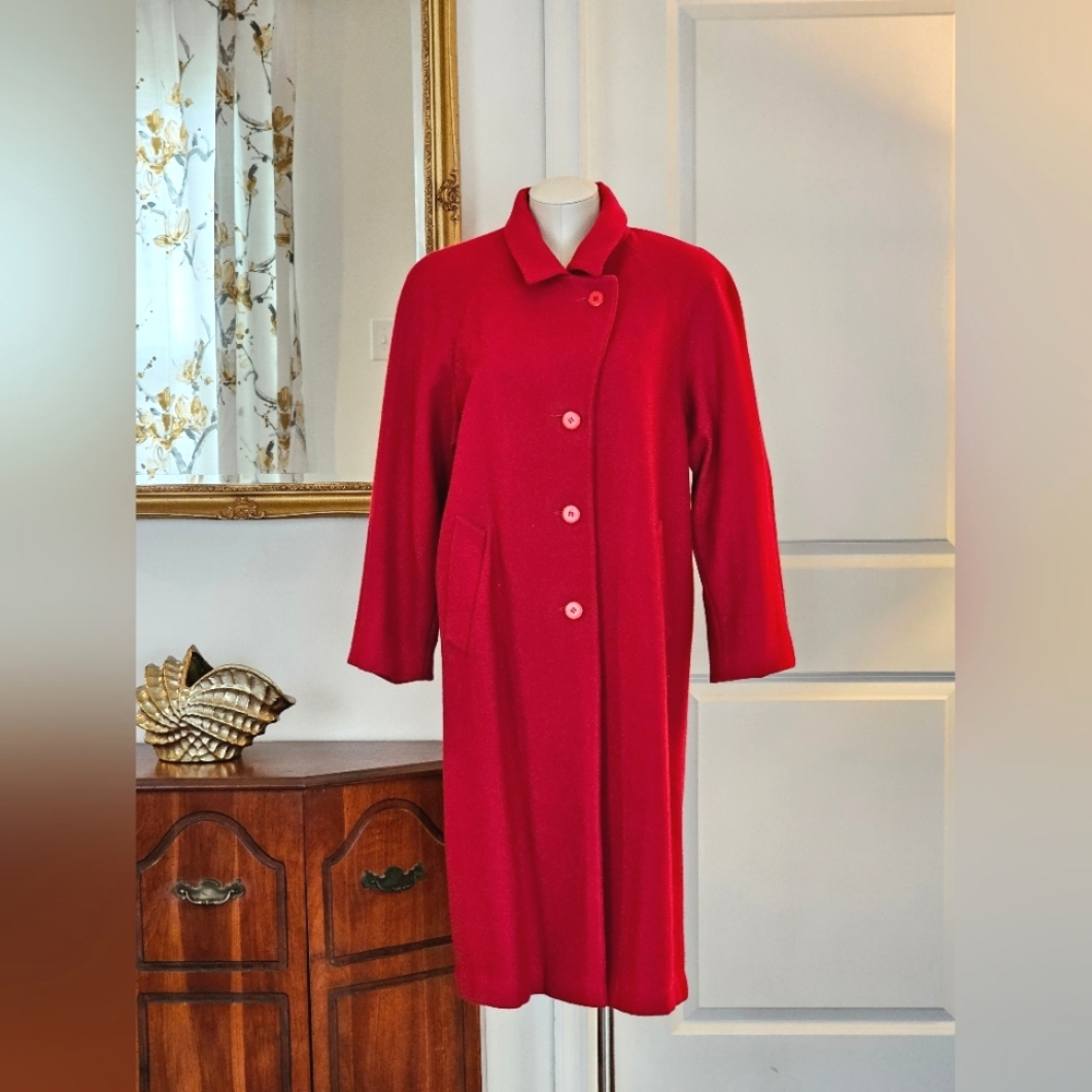 Rare Stephanie Mathews Dark Red 100% Wool Trench … - image 2